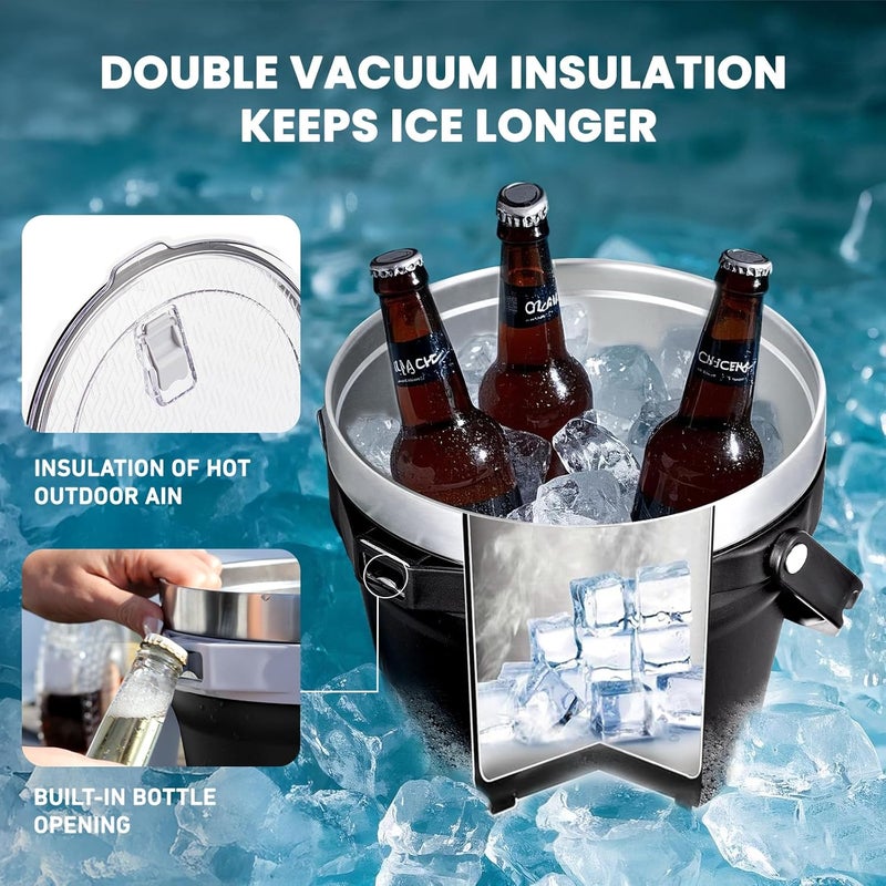 COKTIK 7L Insulated Ice Bucket with Lid，Double Wall Vacuum Stainless Steel Beverage Bucket Keeps Frozen Longer，Holds 6 Longnecks or 3 Bottles of Wine，for Cocktail, Champagne, Large Parties(Black) - Image 4